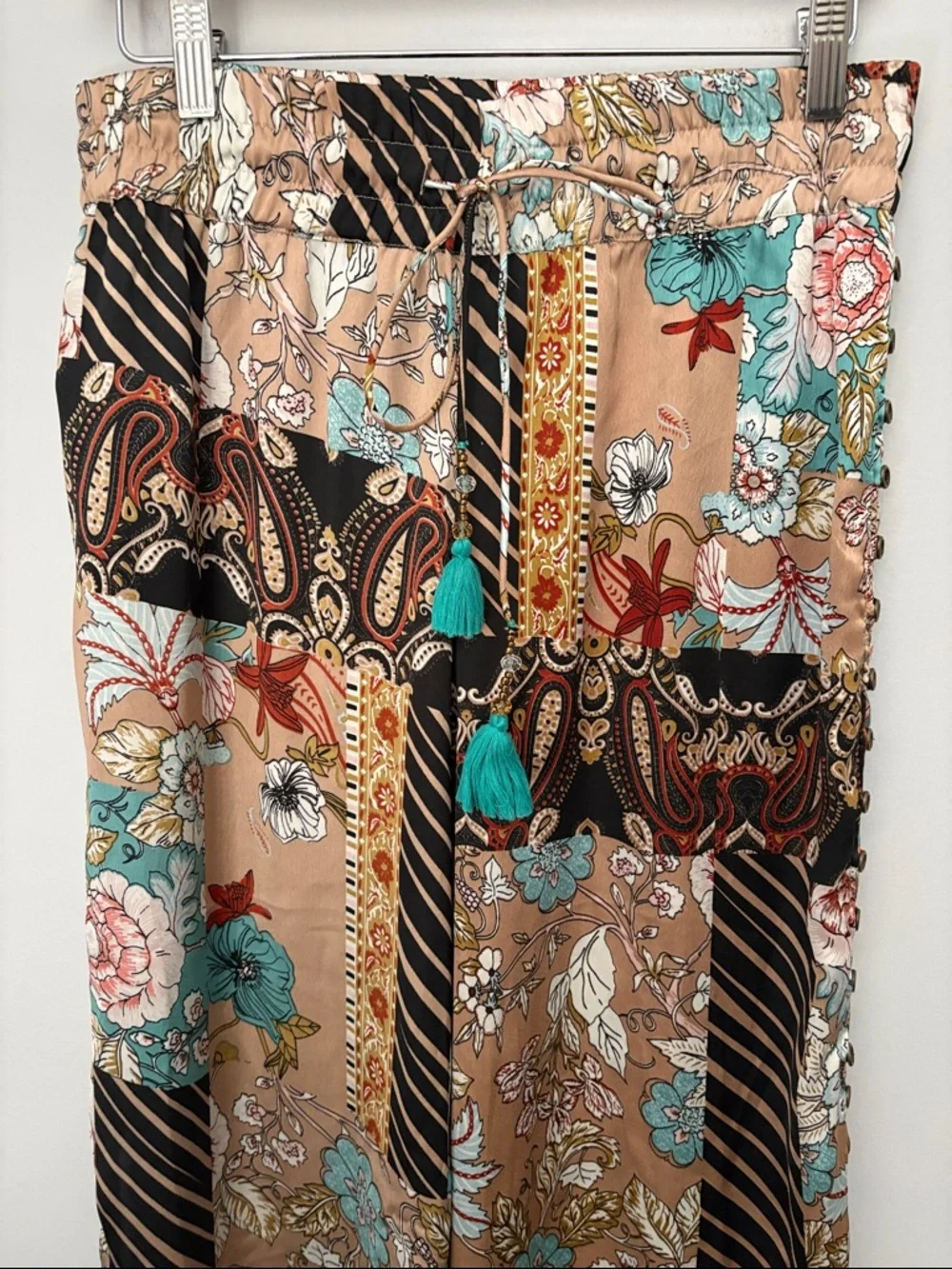 Boho Festival Patchwork Floral Paisley Wide Leg Pants Small Indie FairyCore - Picture 3 of 8